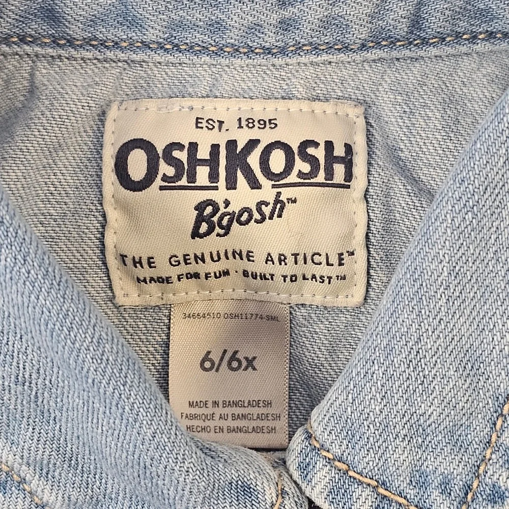 OshKosh Bgosh Girls Light Wash Denim Trucker Jacket Size 6 6x Blue CottonStretch
